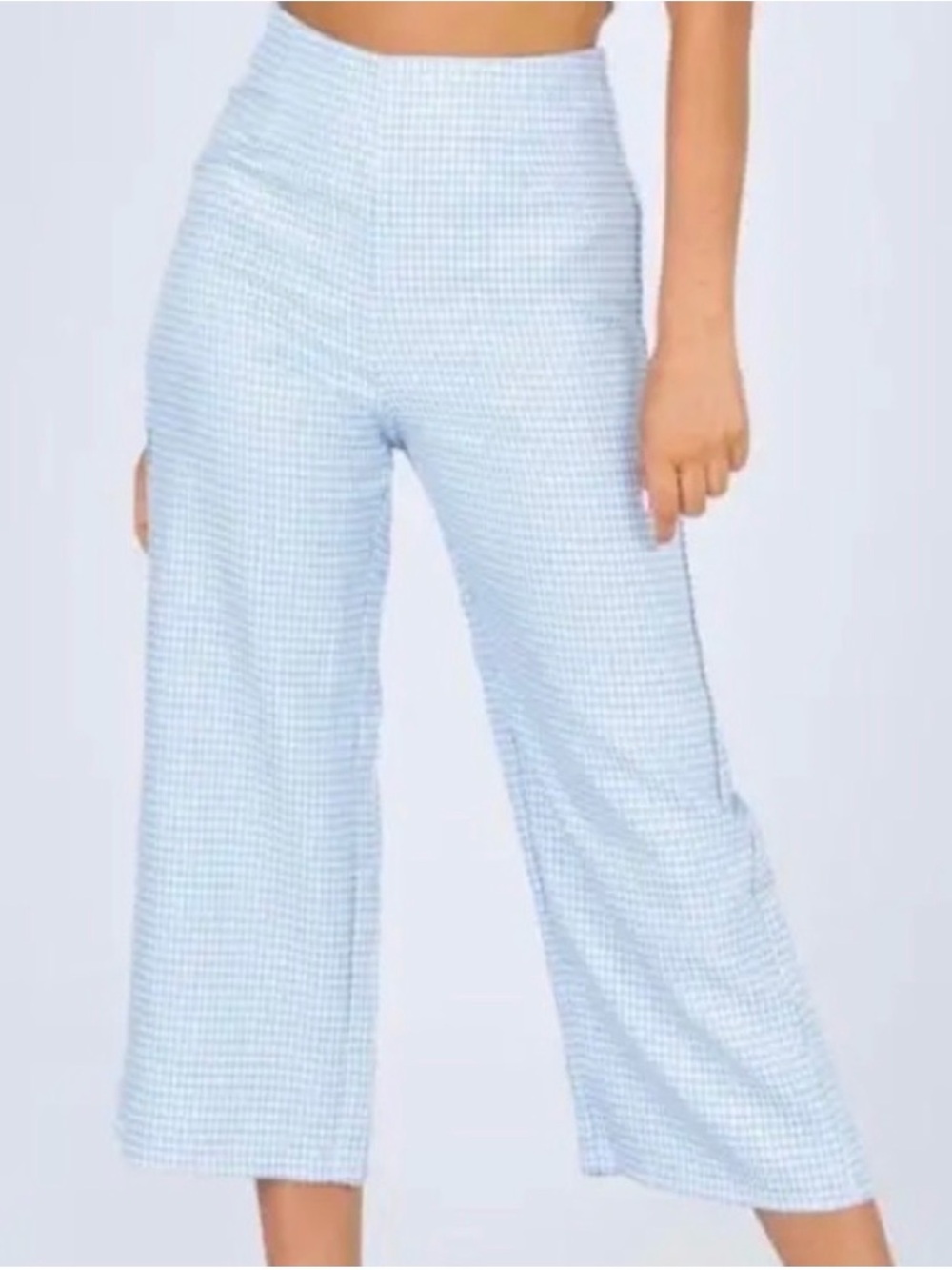 Princess Polly women’s light blue gingham check wide leg crops